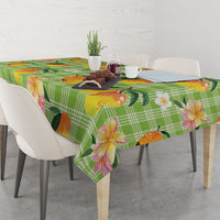 Aloha Hawaii Palaka Print Mango Plumeria Tablecloth Cool Mint