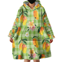 Aloha Hawaii Palaka Print Mango Plumeria Wearable Blanket Hoodie Cool Mint