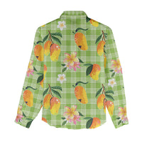 Aloha Hawaii Palaka Print Mango Plumeria Women Casual Shirt Cool Mint
