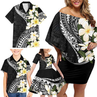 Aloha Hawaii Festive Family Matching Off Shoulder Short Dress and Hawaiian Shirt Frangipani Lace Classic