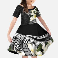 Aloha Hawaii Festive Family Matching Short Sleeve Bodycon Dress and Hawaiian Shirt Frangipani Lace Classic LT7 Daughter's Dress Black - Polynesian Pride