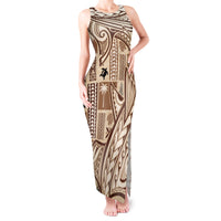 Samoa Tapa Tank Maxi Dress Siapo Mix Tatau Patterns LT7 Women Beige - Polynesian Pride