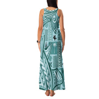 Samoa Tapa Family Matching Tank Maxi Dress and Hawaiian Shirt Siapo Mix Tatau Patterns - Teal LT7 - Polynesian Pride