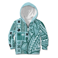 Samoa Tapa Kid Hoodie Siapo Mix Tatau Patterns - Teal LT7 Zip Hoodie Teal - Polynesian Pride