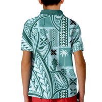 Samoa Tapa Kid Polo Shirt Siapo Mix Tatau Patterns - Teal LT7 - Polynesian Pride