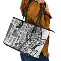 Samoa Tapa Leather Tote Bag Siapo Mix Tatau Patterns - White LT7 - Polynesian Pride