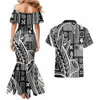 Samoa Tapa Couples Matching Mermaid Dress and Hawaiian Shirt Siapo Mix Tatau Patterns - Black LT7 - Polynesian Pride