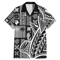 Samoa Tapa Family Matching Mermaid Dress and Hawaiian Shirt Siapo Mix Tatau Patterns - Black LT7 Dad's Shirt - Short Sleeve Black - Polynesian Pride