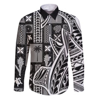 Samoa Tapa Family Matching Mermaid Dress and Hawaiian Shirt Siapo Mix Tatau Patterns - Black LT7 Dad's Shirt - Long Sleeve Black - Polynesian Pride
