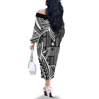 Samoa Tapa Family Matching Off Shoulder Long Sleeve Dress and Hawaiian Shirt Siapo Mix Tatau Patterns - Black LT7 - Polynesian Pride