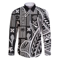 Samoa Tapa Family Matching Short Sleeve Bodycon Dress and Hawaiian Shirt Siapo Mix Tatau Patterns - Black LT7 Dad's Shirt - Long Sleeve Black - Polynesian Pride