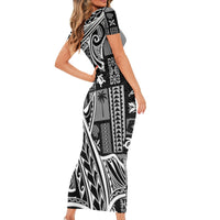 Samoa Tapa Family Matching Short Sleeve Bodycon Dress and Hawaiian Shirt Siapo Mix Tatau Patterns - Black LT7 - Polynesian Pride