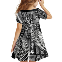 Samoa Tapa Kid Short Sleeve Dress Siapo Mix Tatau Patterns - Black LT7 - Polynesian Pride