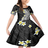 Hawaii Aloha Family Matching Mermaid Dress and Hawaiian Shirt Plumeria Vintage - Black LT7 Daughter's Dress Black - Polynesian Pride