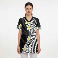 Hawaii Aloha Scrub Top Plumeria Vintage - Black - Polynesian Pride