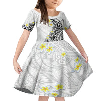 Hawaii Aloha Family Matching Long Sleeve Bodycon Dress and Hawaiian Shirt Plumeria Vintage - White LT7 Daughter's Dress White - Polynesian Pride