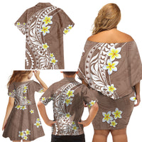 Hawaii Aloha Family Matching Off Shoulder Short Dress and Hawaiian Shirt Plumeria Vintage - Brown LT7 - Polynesian Pride
