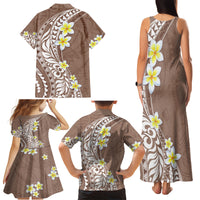 Hawaii Aloha Family Matching Tank Maxi Dress and Hawaiian Shirt Plumeria Vintage - Brown LT7 - Polynesian Pride