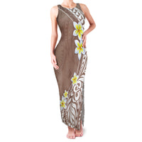 Hawaii Aloha Family Matching Tank Maxi Dress and Hawaiian Shirt Plumeria Vintage - Brown LT7 Mom's Dress Brown - Polynesian Pride