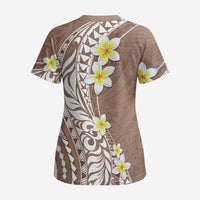 Hawaii Aloha Scrub Top Plumeria Vintage - Brown - Polynesian Pride