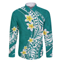 Hawaii Aloha Family Matching Long Sleeve Bodycon Dress and Hawaiian Shirt Plumeria Vintage - Teal LT7 Dad's Shirt - Long Sleeve Teal - Polynesian Pride