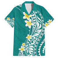 Hawaii Aloha Family Matching Tank Maxi Dress and Hawaiian Shirt Plumeria Vintage - Teal LT7 Dad's Shirt - Short Sleeve Teal - Polynesian Pride