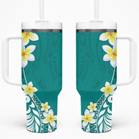 Hawaii Aloha Tumbler With Handle Plumeria Vintage - Teal