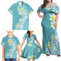Hawaii Aloha Family Matching Off Shoulder Maxi Dress and Hawaiian Shirt Plumeria Vintage - Turquoise LT7 - Polynesian Pride
