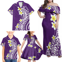Hawaii Aloha Family Matching Off Shoulder Maxi Dress and Hawaiian Shirt Plumeria Vintage - Violet LT7 - Polynesian Pride