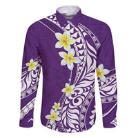 Hawaii Aloha Family Matching Off Shoulder Maxi Dress and Hawaiian Shirt Plumeria Vintage - Violet LT7 Dad's Shirt - Long Sleeve Violet - Polynesian Pride