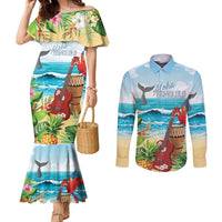 Aloha Honolulu Festival Couples Matching Mermaid Dress and Long Sleeve Button Shirt Ukulele By The Shore