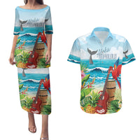 Aloha Honolulu Festival Couples Matching Puletasi and Hawaiian Shirt Ukulele By The Shore
