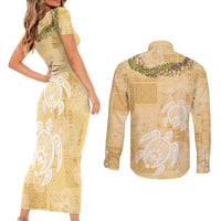 Aloha Honolulu Festival Couples Matching Short Sleeve Bodycon Dress and Long Sleeve Button Shirt Hawaii Kapa Mix Flowers Lei LT7 - Polynesian Pride