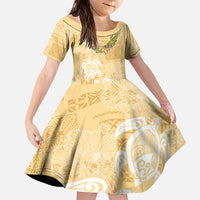 Aloha Honolulu Festival Family Matching Puletasi and Hawaiian Shirt Hawaii Kapa Mix Flowers Lei LT7 Daughter's Dress Yellow - Polynesian Pride
