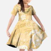 Aloha Honolulu Festival Family Matching Summer Maxi Dress and Hawaiian Shirt Hawaii Kapa Mix Flowers Lei LT7 Daughter's Dress Yellow - Polynesian Pride