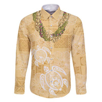 Aloha Honolulu Festival Family Matching Summer Maxi Dress and Hawaiian Shirt Hawaii Kapa Mix Flowers Lei LT7 Dad's Shirt - Long Sleeve Yellow - Polynesian Pride