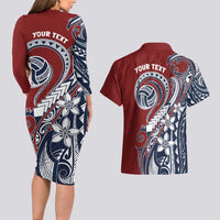 Polynesia Beach Volleyball Personalized Couples Matching Long Sleeve Bodycon Dress and Hawaiian Shirt Special