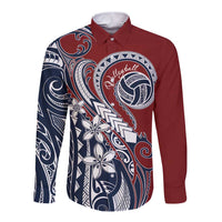 Polynesia Beach Volleyball Personalized Long Sleeve Button Shirt Special LT7 Unisex Red Blue - Polynesian Pride