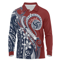 Polynesia Beach Volleyball Personalized Long Sleeve Polo Shirt Special LT7 Red Blue - Polynesian Pride