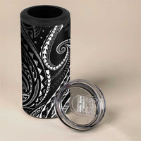 Polynesia Plumeria Lei 4 in 1 Can Cooler Tumbler Black Curves Motif