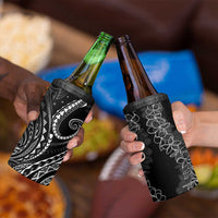 Polynesia Plumeria Lei 4 in 1 Can Cooler Tumbler Black Curves Motif