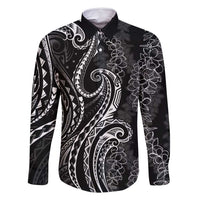Polynesia Plumeria Lei Family Matching Long Sleeve Bodycon Dress and Hawaiian Shirt Black Curves Motif LT7 Dad's Shirt - Long Sleeve Black - Polynesian Pride
