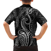 Polynesia Plumeria Lei Family Matching Off Shoulder Maxi Dress and Hawaiian Shirt Black Curves Motif LT7 - Polynesian Pride