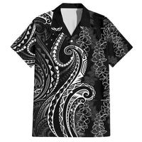 Polynesia Plumeria Lei Family Matching Off Shoulder Maxi Dress and Hawaiian Shirt Black Curves Motif LT7 Dad's Shirt - Short Sleeve Black - Polynesian Pride