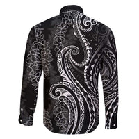 Polynesia Plumeria Lei Family Matching Off Shoulder Maxi Dress and Hawaiian Shirt Black Curves Motif LT7 - Polynesian Pride