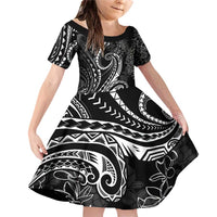 Polynesia Plumeria Lei Family Matching Off Shoulder Short Dress and Hawaiian Shirt Black Curves Motif