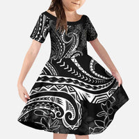 Polynesia Plumeria Lei Family Matching Short Sleeve Bodycon Dress and Hawaiian Shirt Black Curves Motif LT7 Daughter's Dress Black - Polynesian Pride