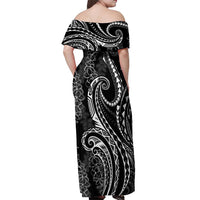 Polynesia Plumeria Lei Off Shoulder Maxi Dress Black Curves Motif