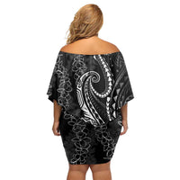 Polynesia Plumeria Lei Off Shoulder Short Dress Black Curves Motif