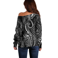 Polynesia Plumeria Lei Off Shoulder Sweater Black Curves Motif